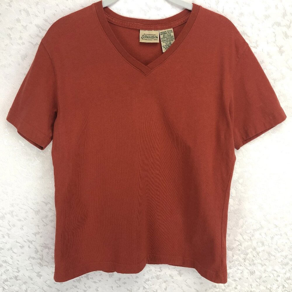 St. John’s Bay Burnt Orange V-Neck Short Sleeve Tee Shirt Size Medium Petite